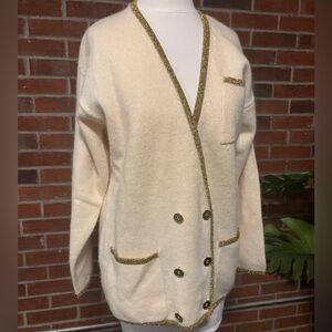 Vintage Liz Claiborne Cream Cardigan with Gold Accents